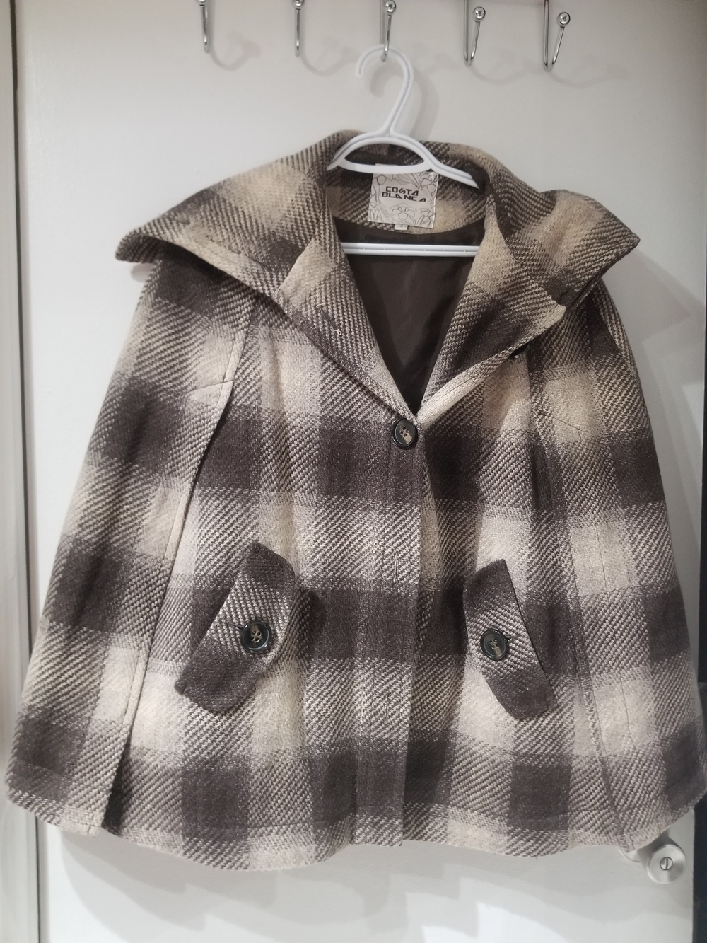 Cozy Plaid Wool-Blend Peacoat Jacket - Brown & Cream